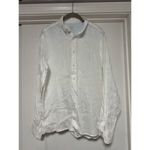 Hackett London, Mens Slim Fit Linen Button Up Shirt, White, Size M